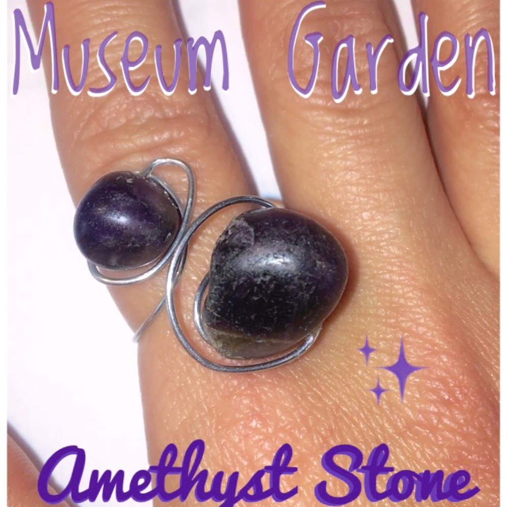 Raw Amethyst crystal adjustable silver ring